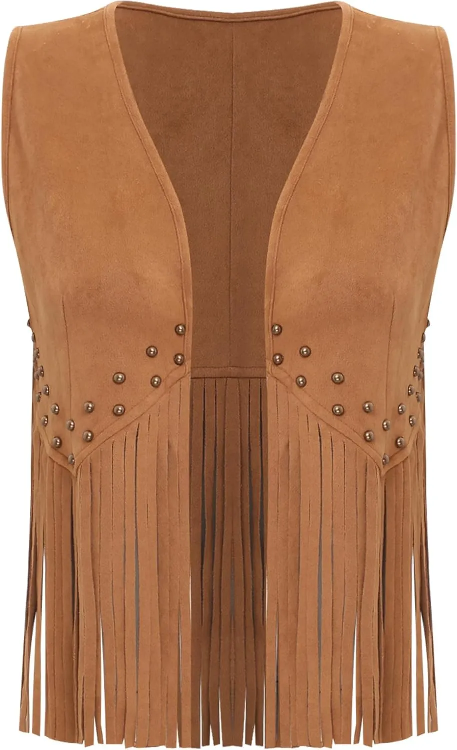 ACSUSS Women's Tassel Vest 70s Hippie Faux Suede Sleeveless Fringe Jacket Western Cowgirl Outfit