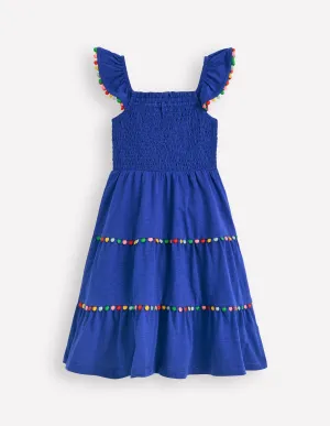 Addison Twirly Pom Dress-Bright Blue