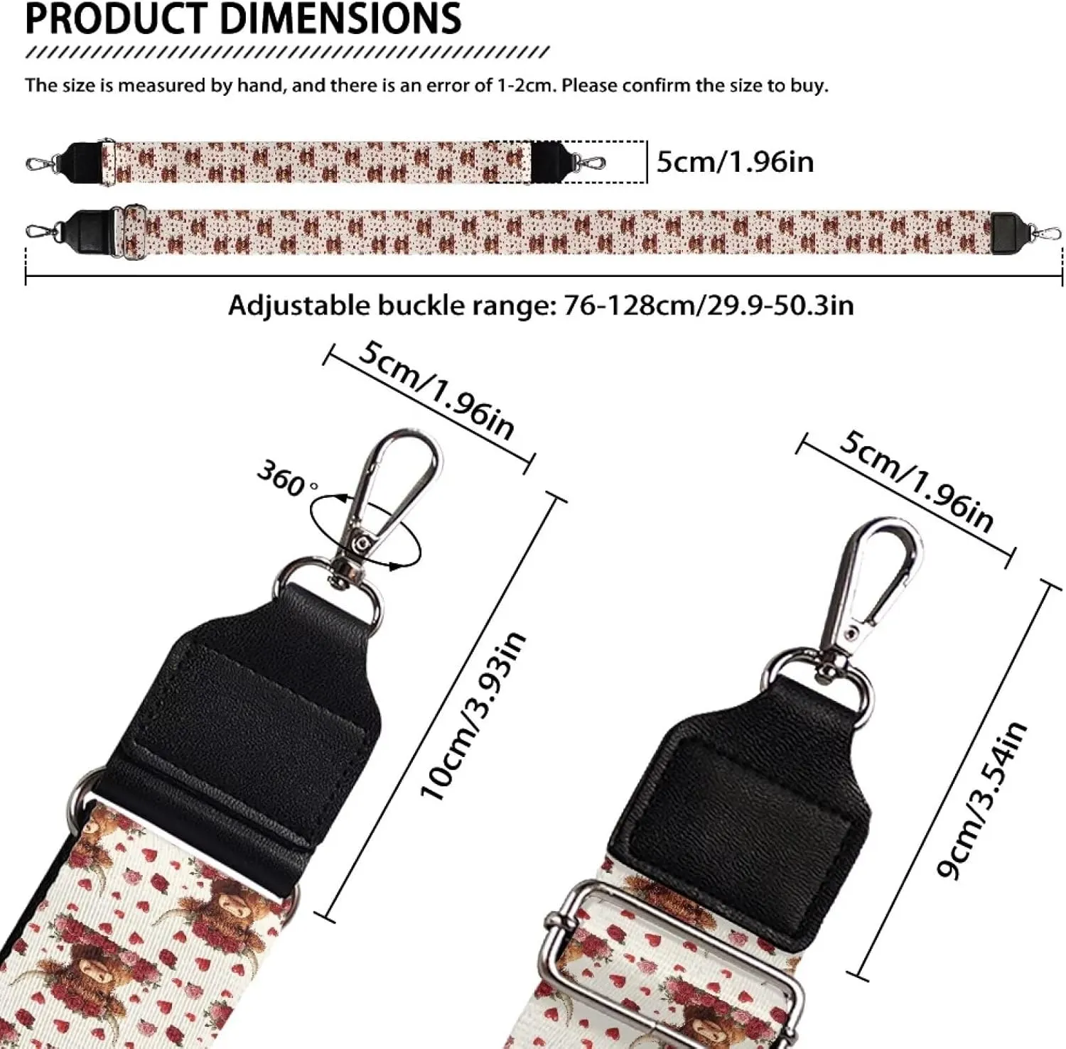 Adjustable Purse Strap Replacement, Wide Shoulder Canvas Bag Strap, Crossbody Handbag Strap
