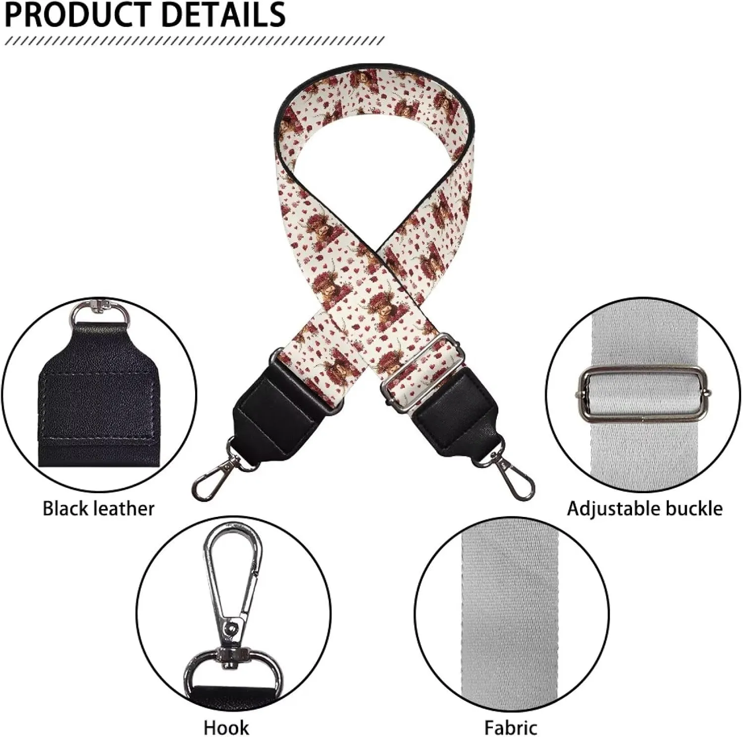 Adjustable Purse Strap Replacement, Wide Shoulder Canvas Bag Strap, Crossbody Handbag Strap
