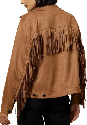 ADOR Faux Suede Jacket Women Fringe Casual Button Down Long Sleeve Cowgirl Style Coat for Fall Outfits