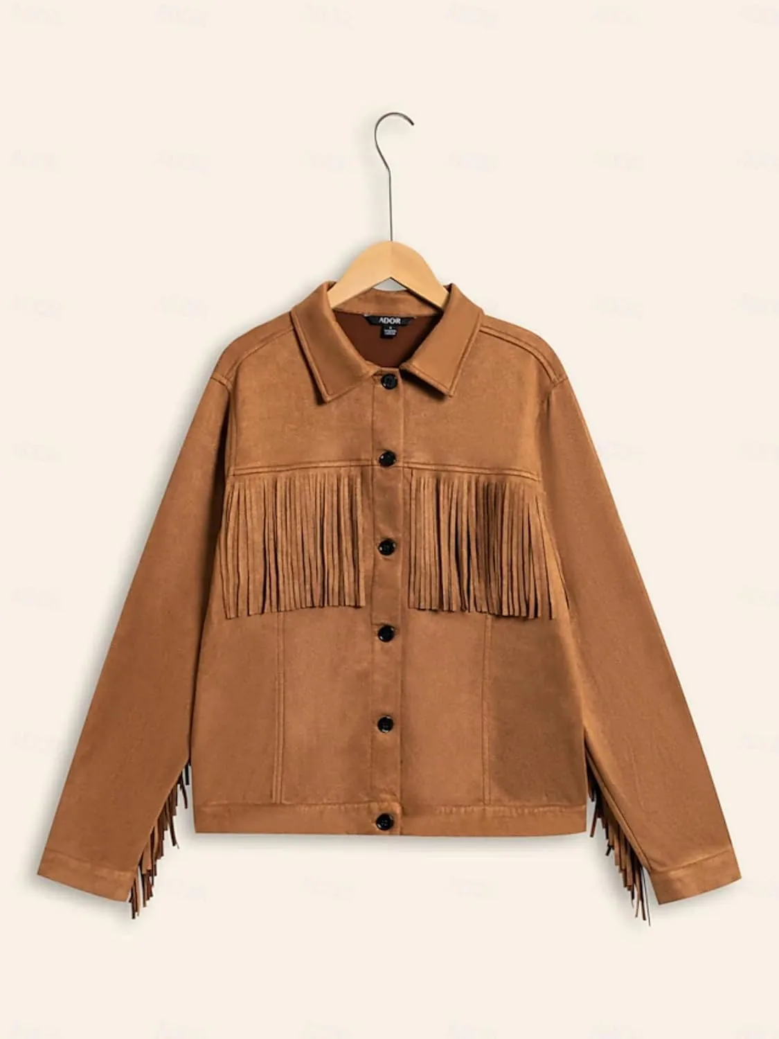 ADOR Faux Suede Jacket Women Fringe Casual Button Down Long Sleeve Cowgirl Style Coat for Fall Outfits