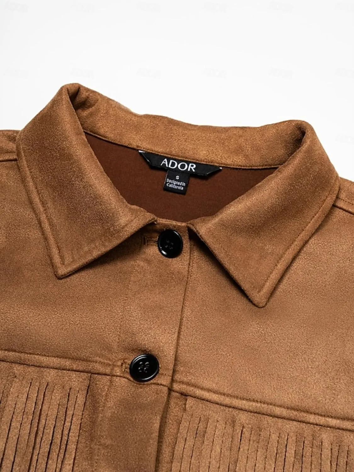 ADOR Faux Suede Jacket Women Fringe Casual Button Down Long Sleeve Cowgirl Style Coat for Fall Outfits