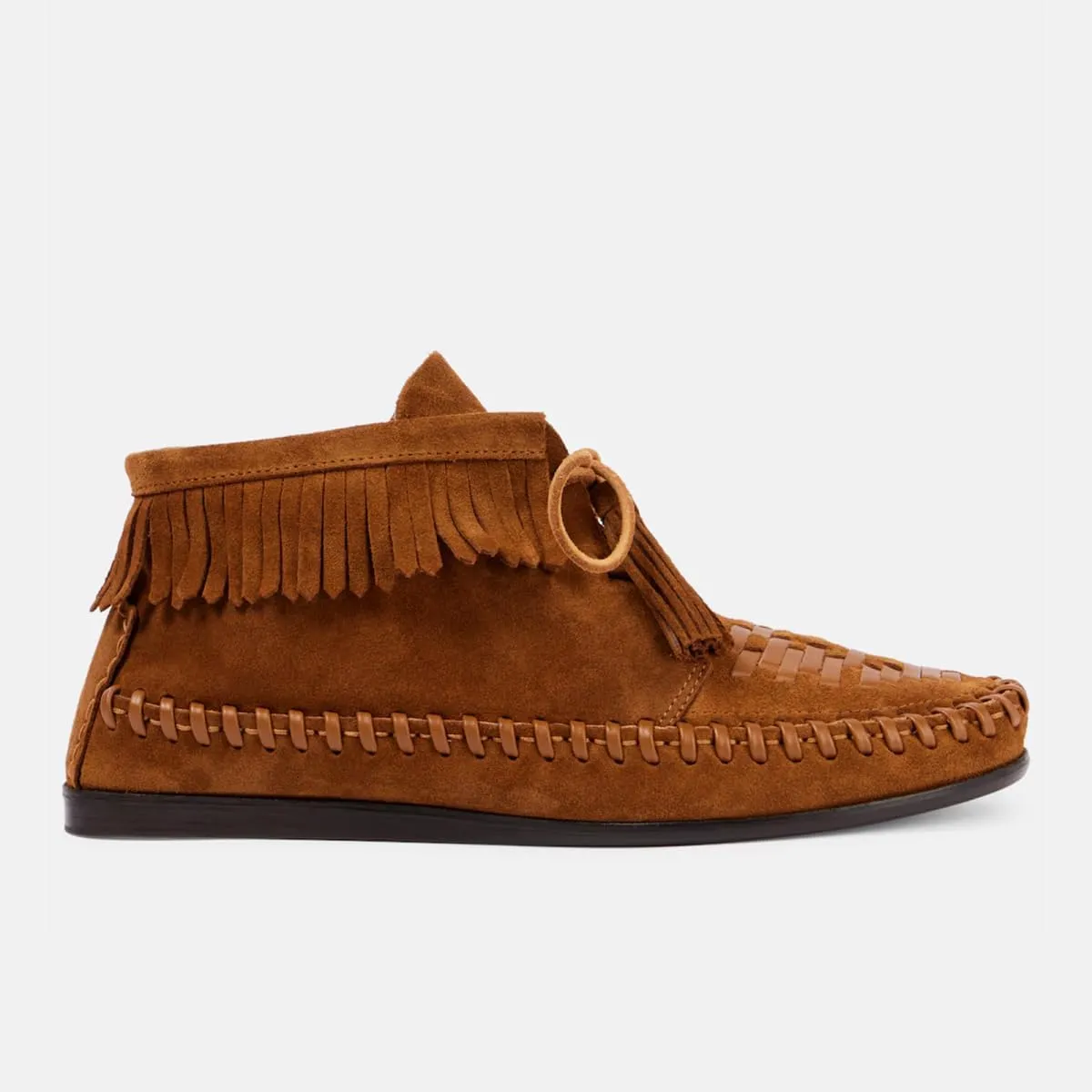 Agodor Women Slouched Ruched Fold Over Ankle Boots Suede Leather Woven Fringe Western Cowboy Boots Flat Lace Up Retro Short Booties