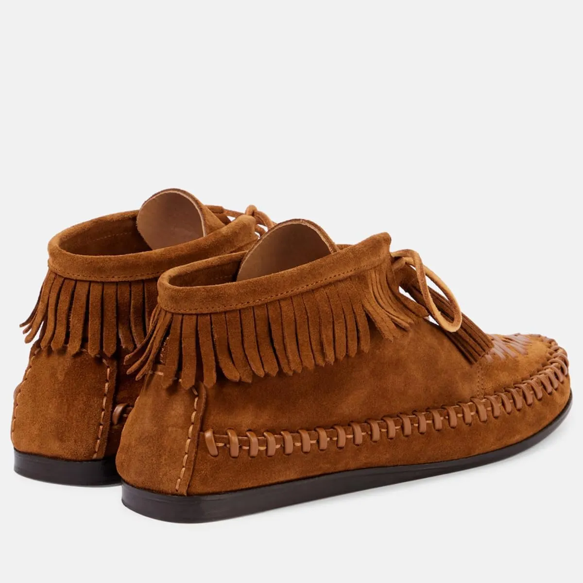 Agodor Women Slouched Ruched Fold Over Ankle Boots Suede Leather Woven Fringe Western Cowboy Boots Flat Lace Up Retro Short Booties
