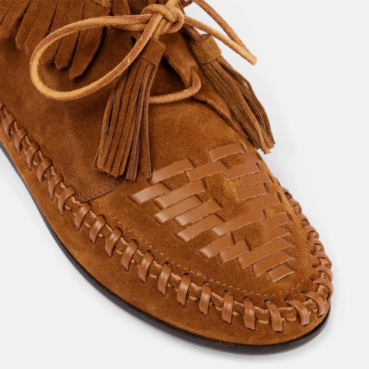 Agodor Women Slouched Ruched Fold Over Ankle Boots Suede Leather Woven Fringe Western Cowboy Boots Flat Lace Up Retro Short Booties