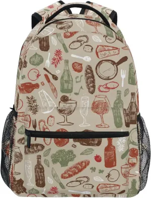 ALAZA Brown Sketch Tableware Large Backpack,Unisex Girls Kids College Bookbags Daypack Bag,Water Resistant Personalized Laptop iPad Tablet Children Backpack Travel College Bag