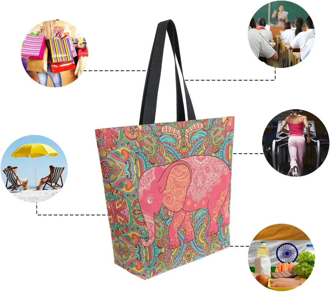 ALAZA Large Canvas Tote Bag African American Woman With Curly Hair Shopping Shoulder Handbag