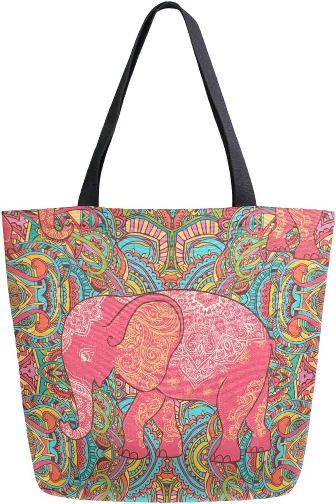 ALAZA Large Canvas Tote Bag African American Woman With Curly Hair Shopping Shoulder Handbag