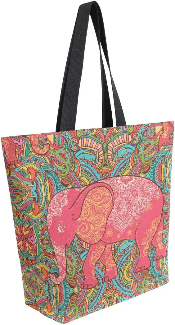 ALAZA Large Canvas Tote Bag African American Woman With Curly Hair Shopping Shoulder Handbag