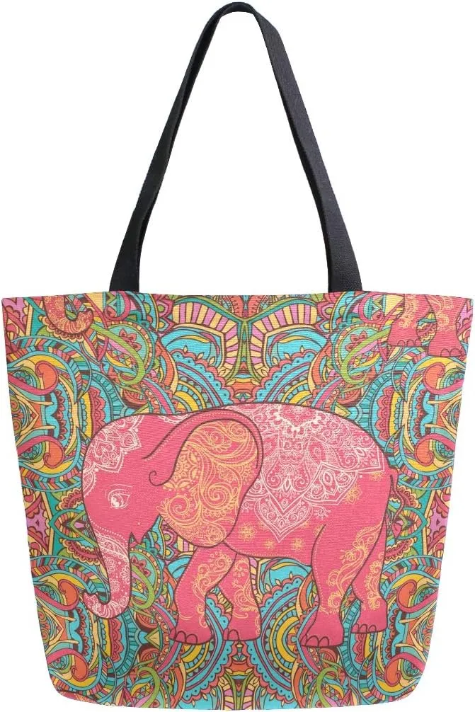 ALAZA Large Canvas Tote Bag African American Woman With Curly Hair Shopping Shoulder Handbag