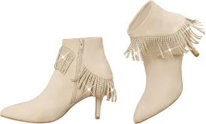 Allegra K Women's Fringe Heels Boot Rhinestone Stiletto Heel Ankle Boots