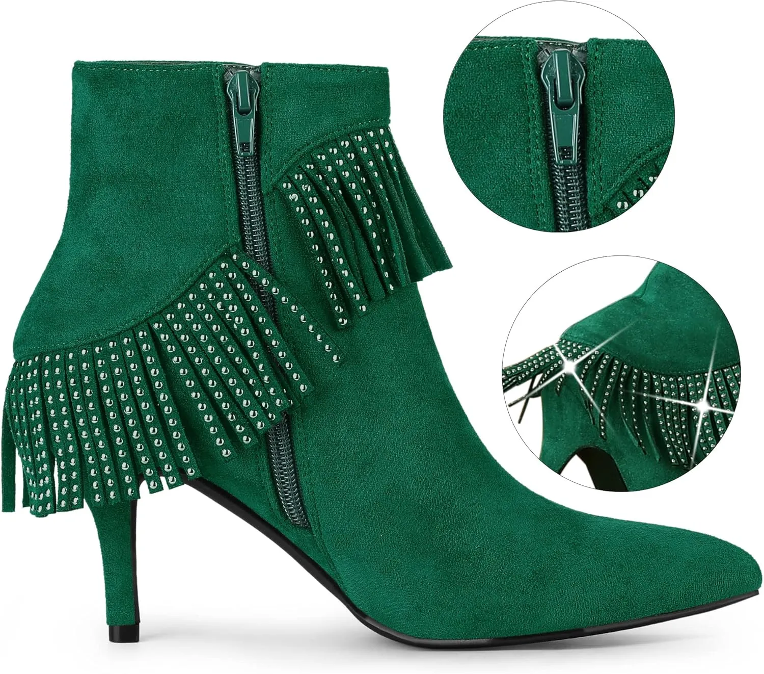 Allegra K Women's Fringe Heels Boot Rhinestone Stiletto Heel Ankle Boots