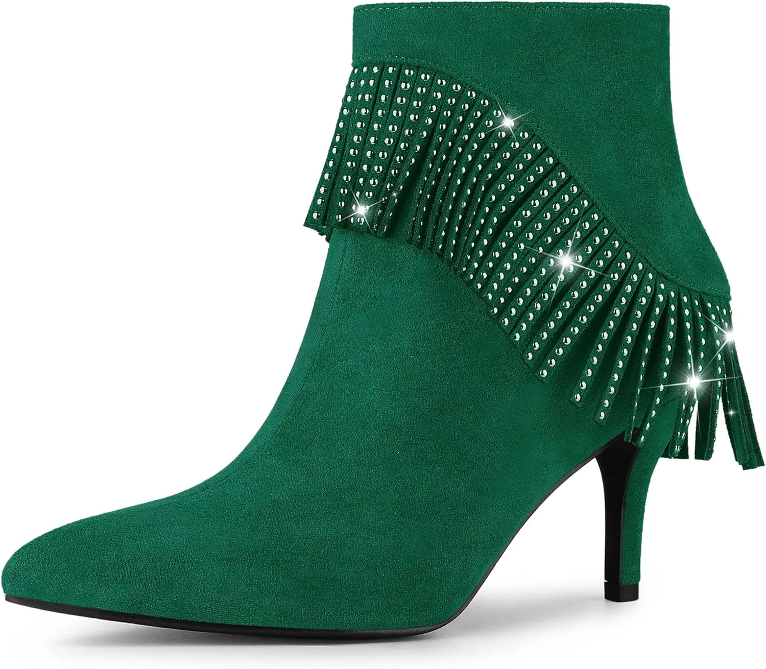 Allegra K Women's Fringe Heels Boot Rhinestone Stiletto Heel Ankle Boots