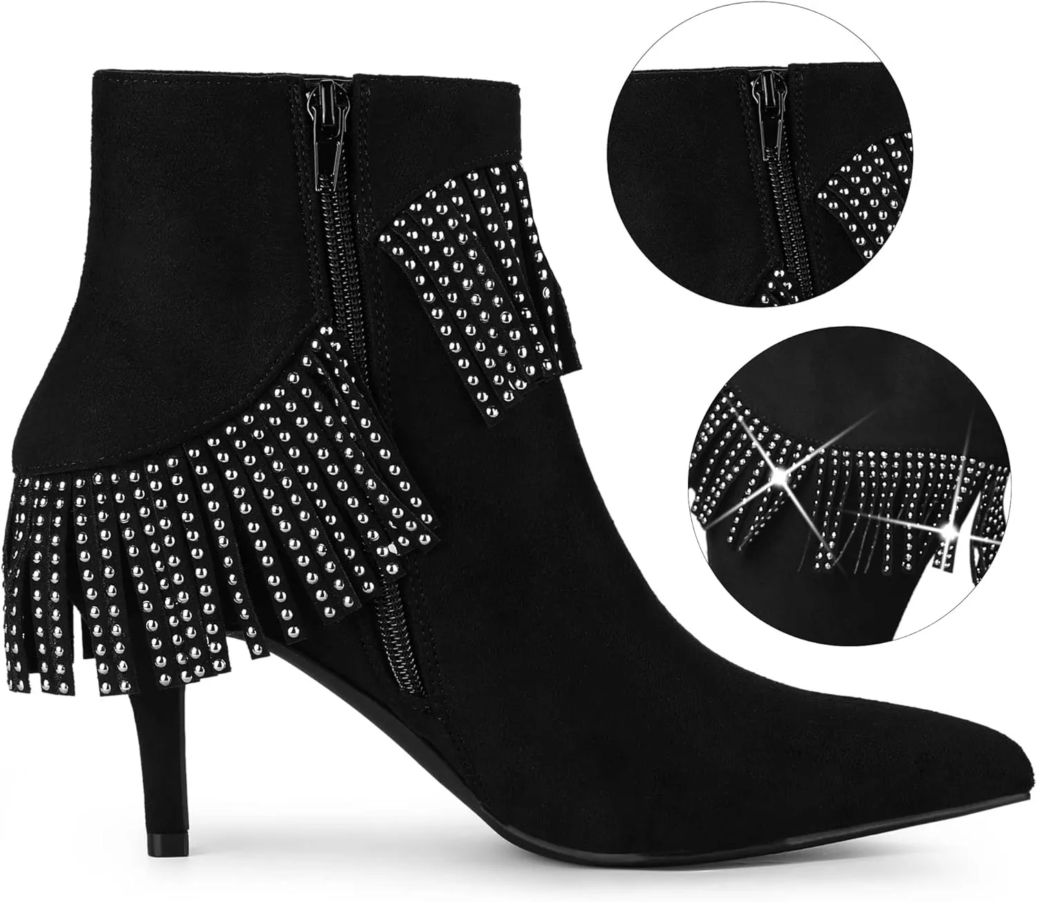 Allegra K Women's Fringe Heels Boot Rhinestone Stiletto Heel Ankle Boots