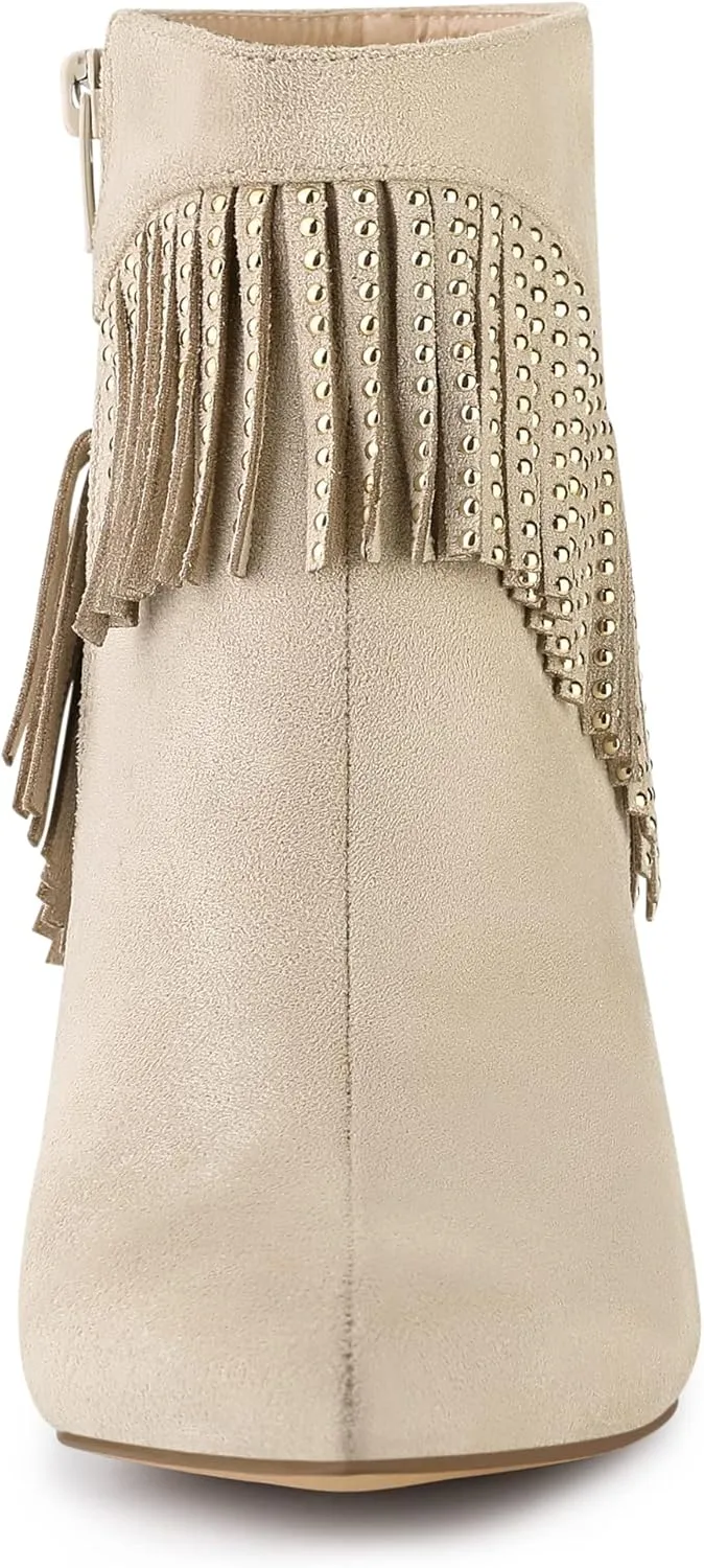Allegra K Women's Fringe Heels Boot Rhinestone Stiletto Heel Ankle Boots