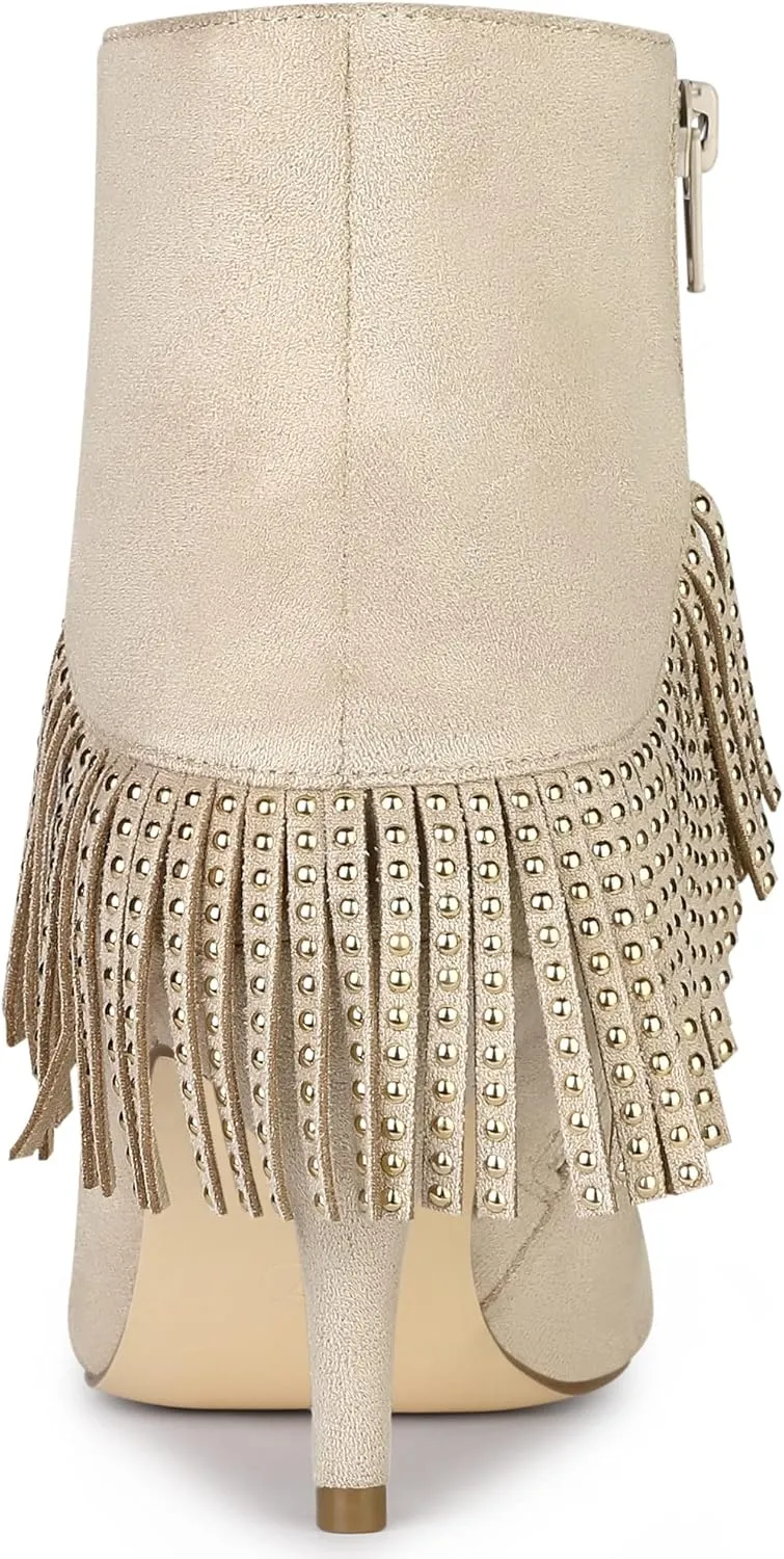 Allegra K Women's Fringe Heels Boot Rhinestone Stiletto Heel Ankle Boots