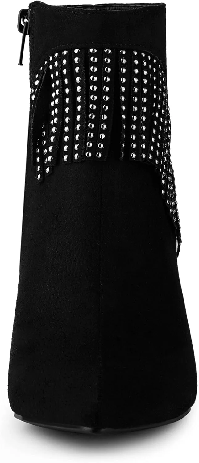 Allegra K Women's Fringe Heels Boot Rhinestone Stiletto Heel Ankle Boots