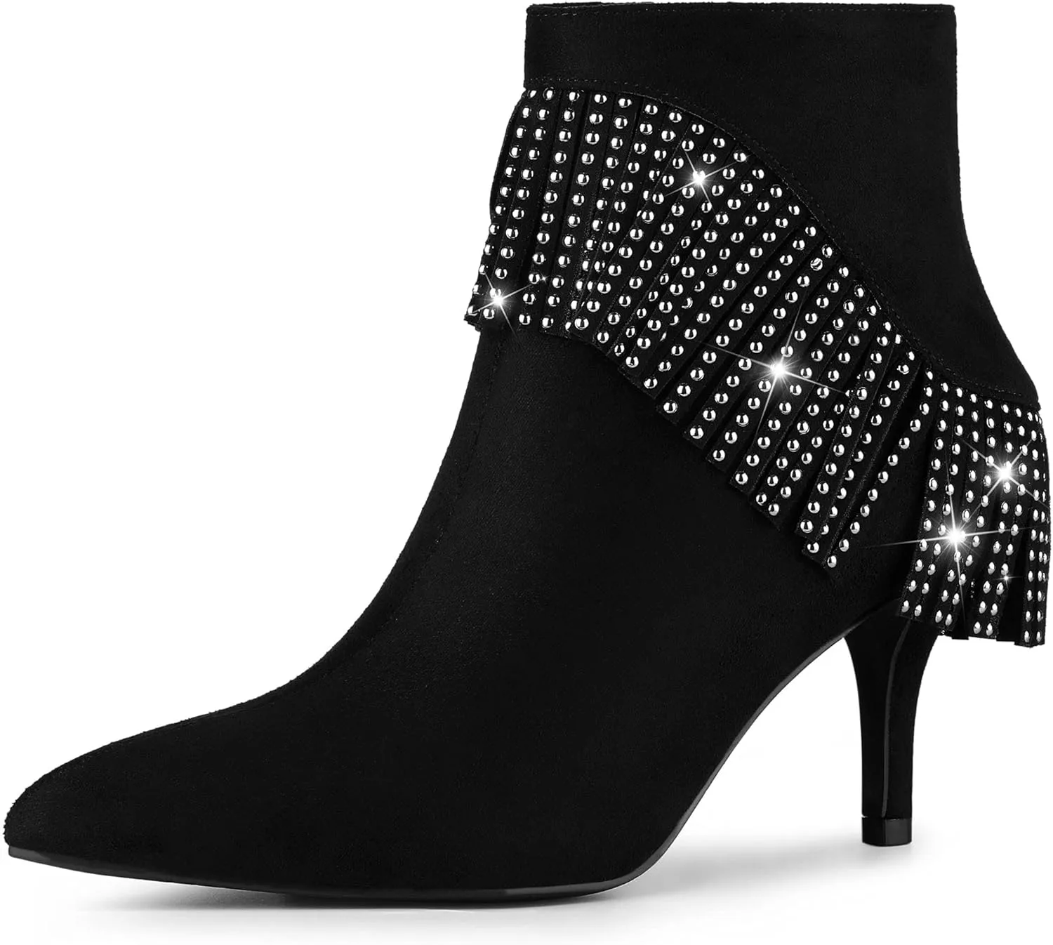 Allegra K Women's Fringe Heels Boot Rhinestone Stiletto Heel Ankle Boots
