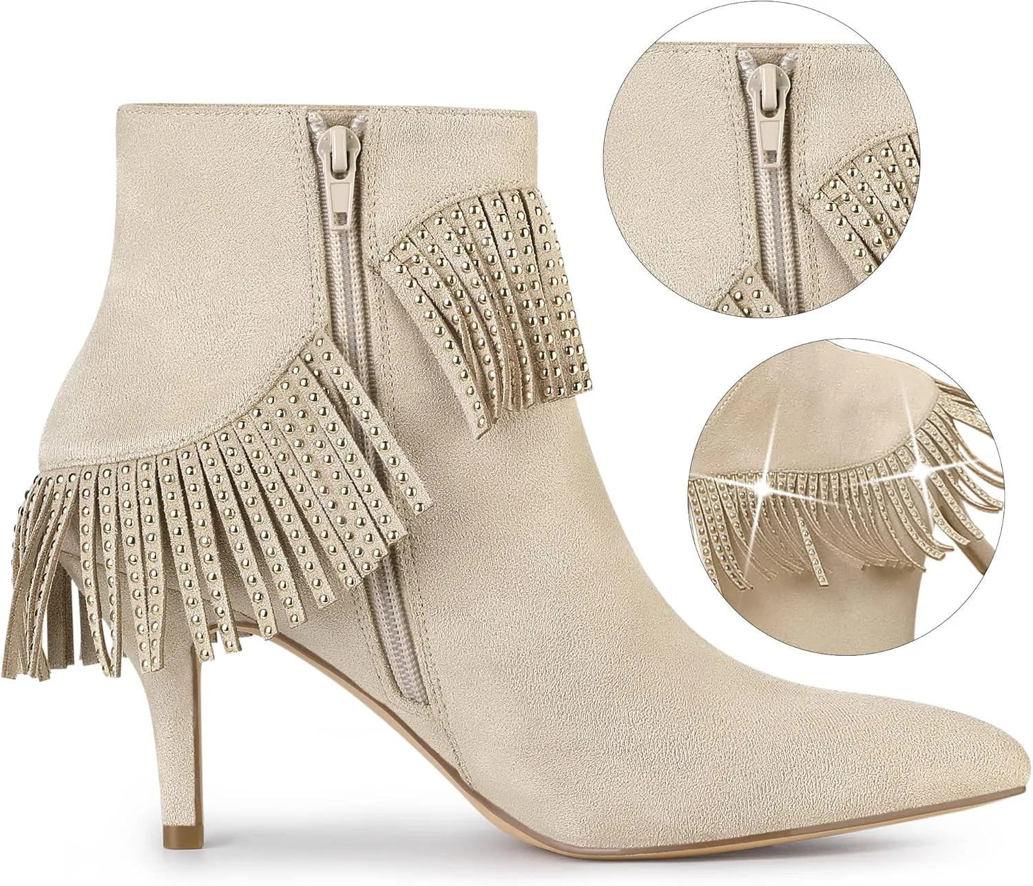 Allegra K Women's Fringe Heels Boot Rhinestone Stiletto Heel Ankle Boots