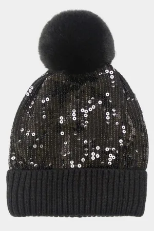 Alloni Sequin Pom Pom Beanie