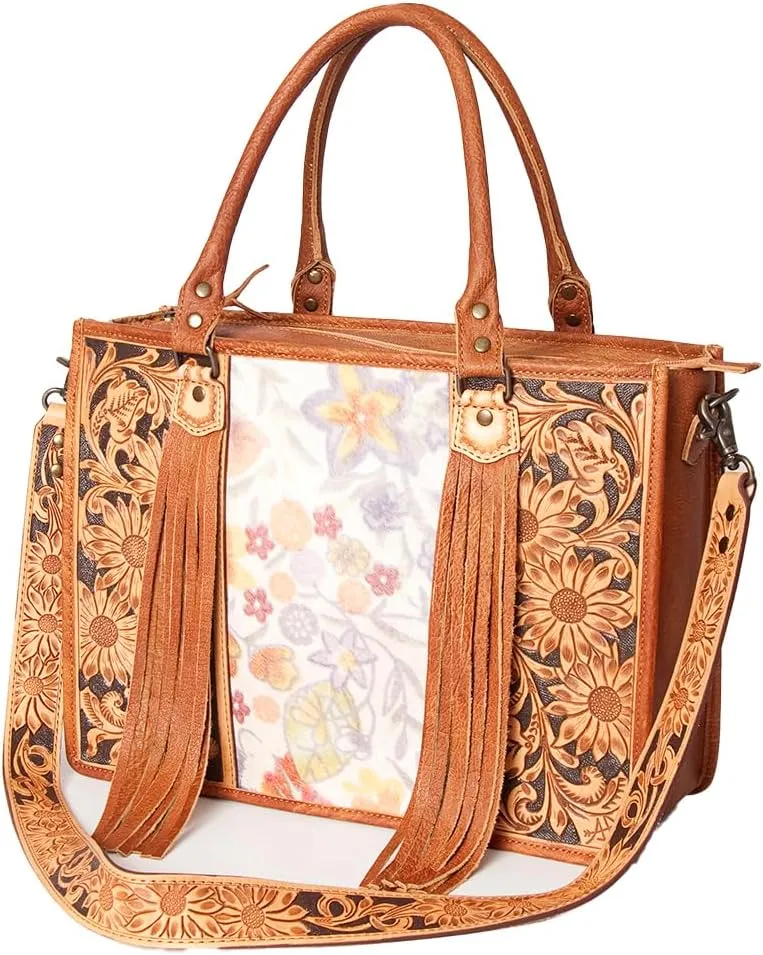 American Darling Briefcase Hand Tooled Hair On Genuine Leather Western Women Bag Handbag | Briefcase Bag | Briefcase for Women | Cute Briefcase Bag | Laptop Briefcase Bag