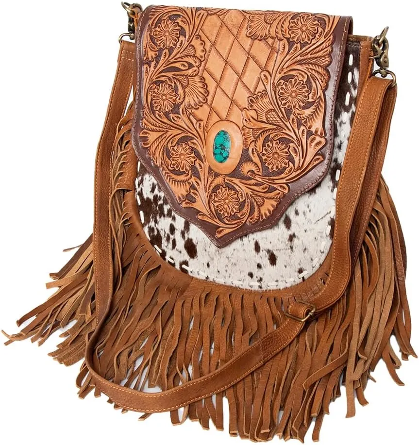 American Darling Large Crossbody Hand Tooled Hair On Genuine Leather Western Women Bag Handbag Purse | Crossbody Bag for Women | Cute Crossbody Bag | Crossbody Purse