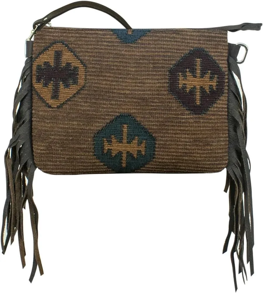 American West Leather Woven Crossbody With Fringe For Women