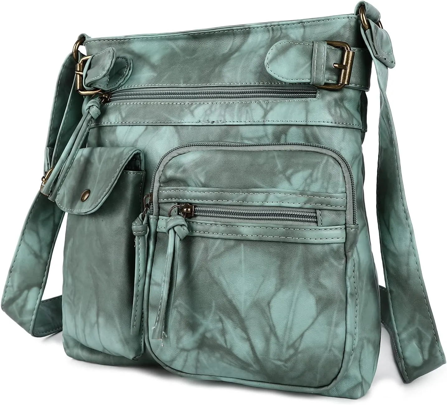 Angel Kiss Crossbody Bags for Women Washed Leather Shoulder Bags Multi Pocket Soft Hobo Purses and Medium Handbags