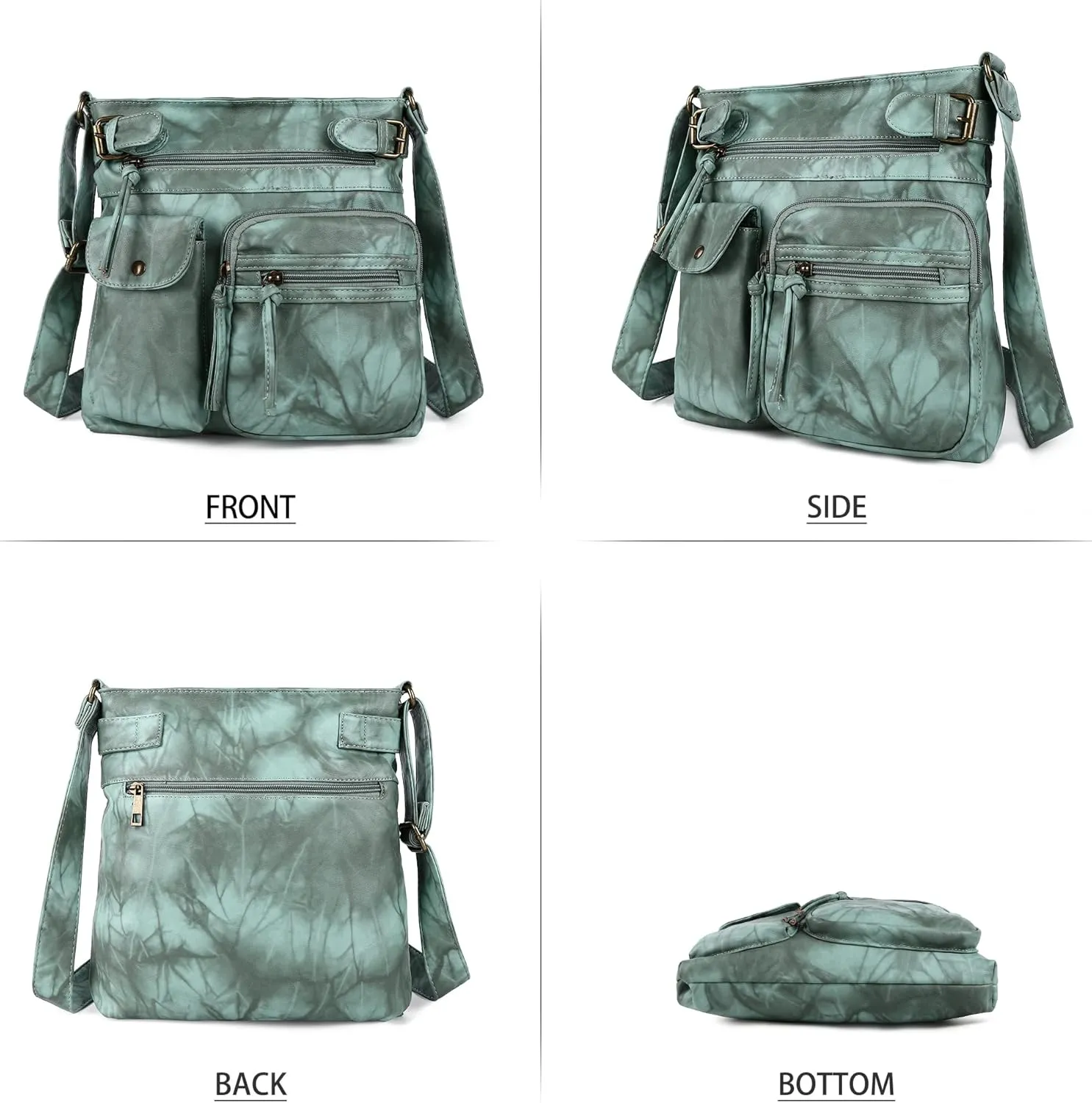 Angel Kiss Crossbody Bags for Women Washed Leather Shoulder Bags Multi Pocket Soft Hobo Purses and Medium Handbags