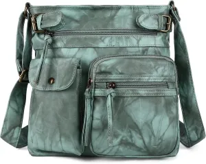 Angel Kiss Crossbody Bags for Women Washed Leather Shoulder Bags Multi Pocket Soft Hobo Purses and Medium Handbags