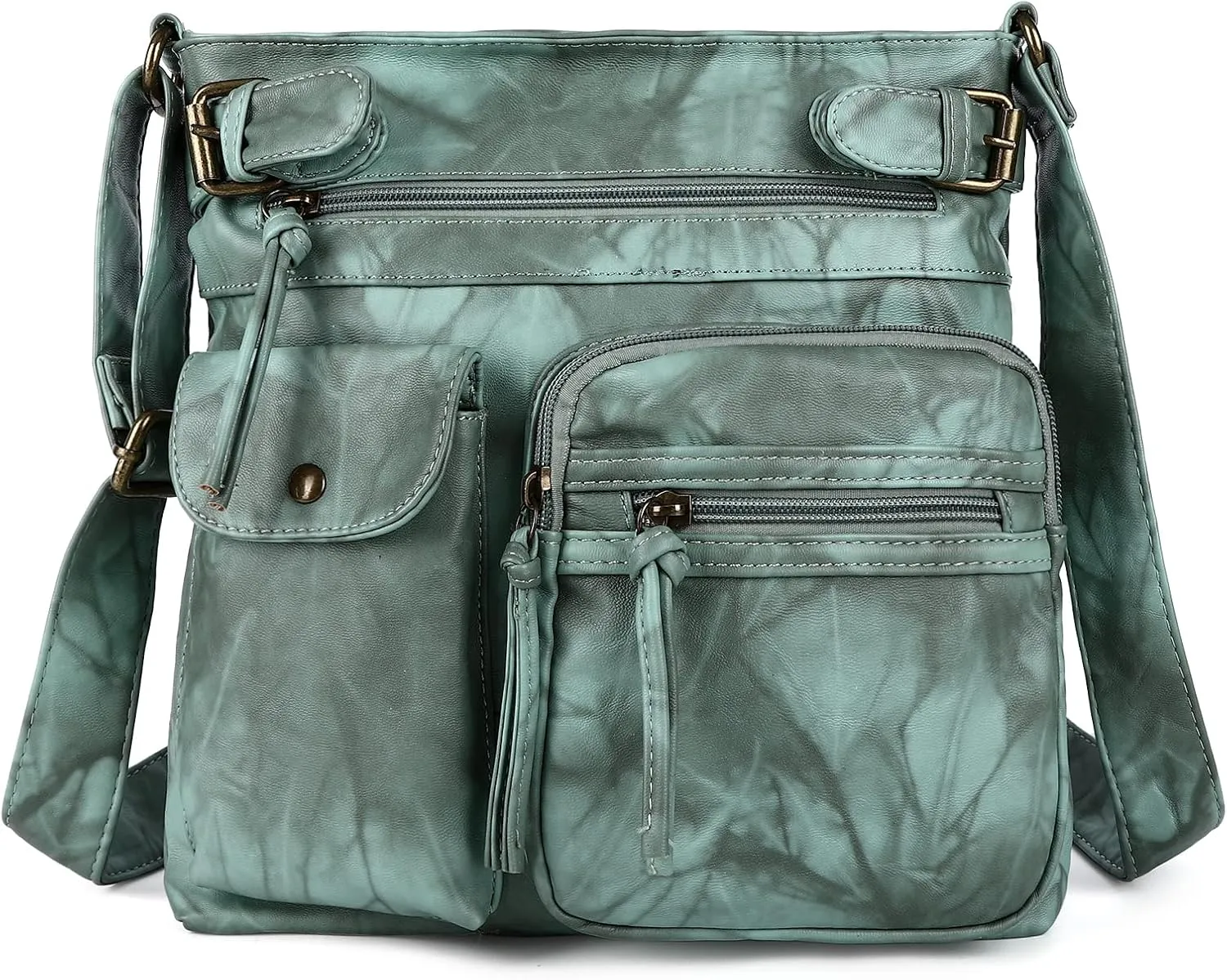 Angel Kiss Crossbody Bags for Women Washed Leather Shoulder Bags Multi Pocket Soft Hobo Purses and Medium Handbags