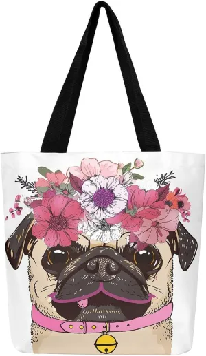 Animal Print Canvas Tote Bag Wild Animal Casual Travel Bag Cartoon Pet Animal HandBag