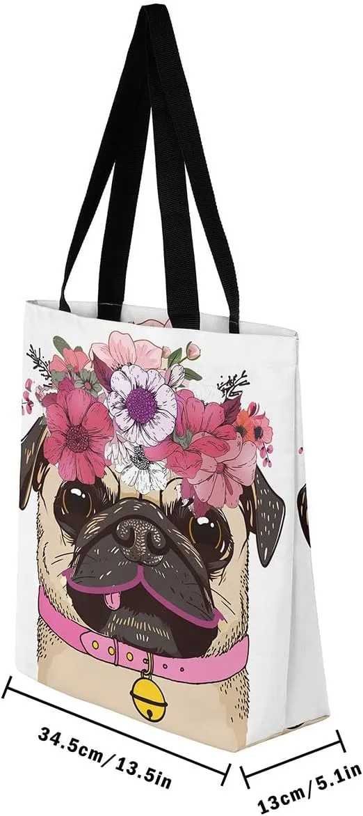 Animal Print Canvas Tote Bag Wild Animal Casual Travel Bag Cartoon Pet Animal HandBag
