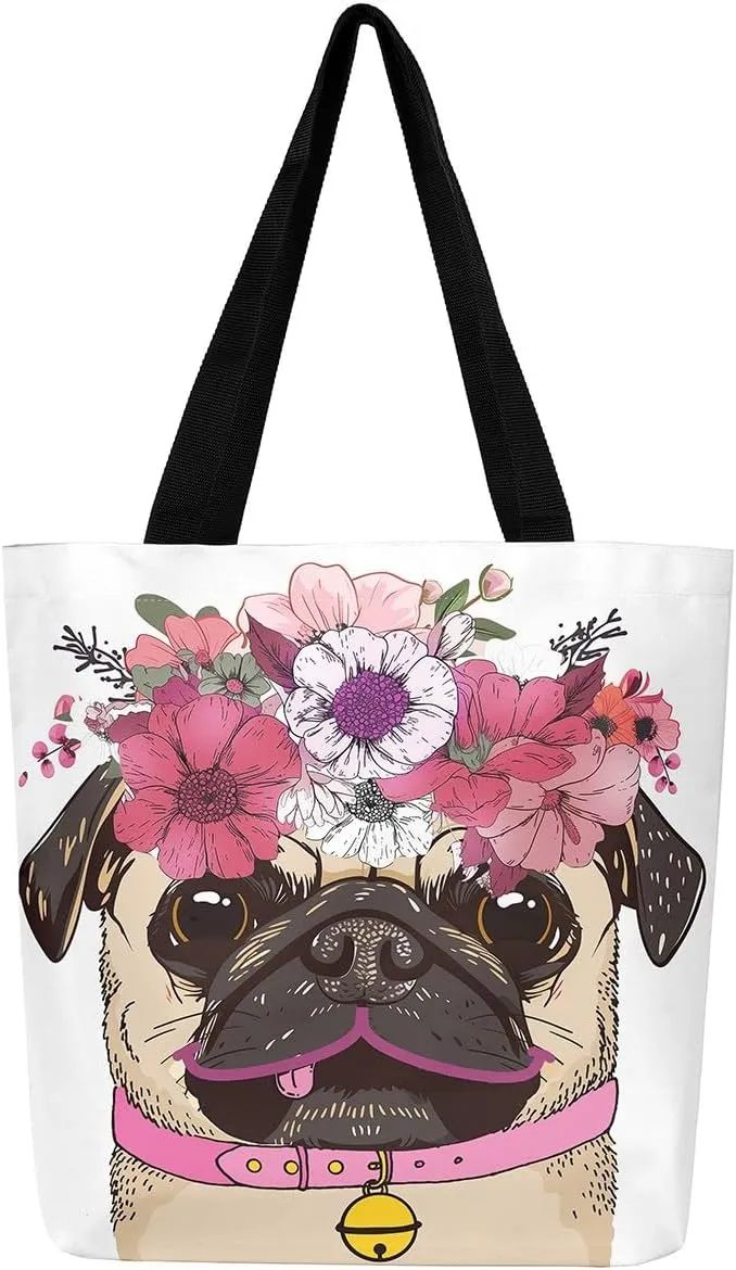 Animal Print Canvas Tote Bag Wild Animal Casual Travel Bag Cartoon Pet Animal HandBag