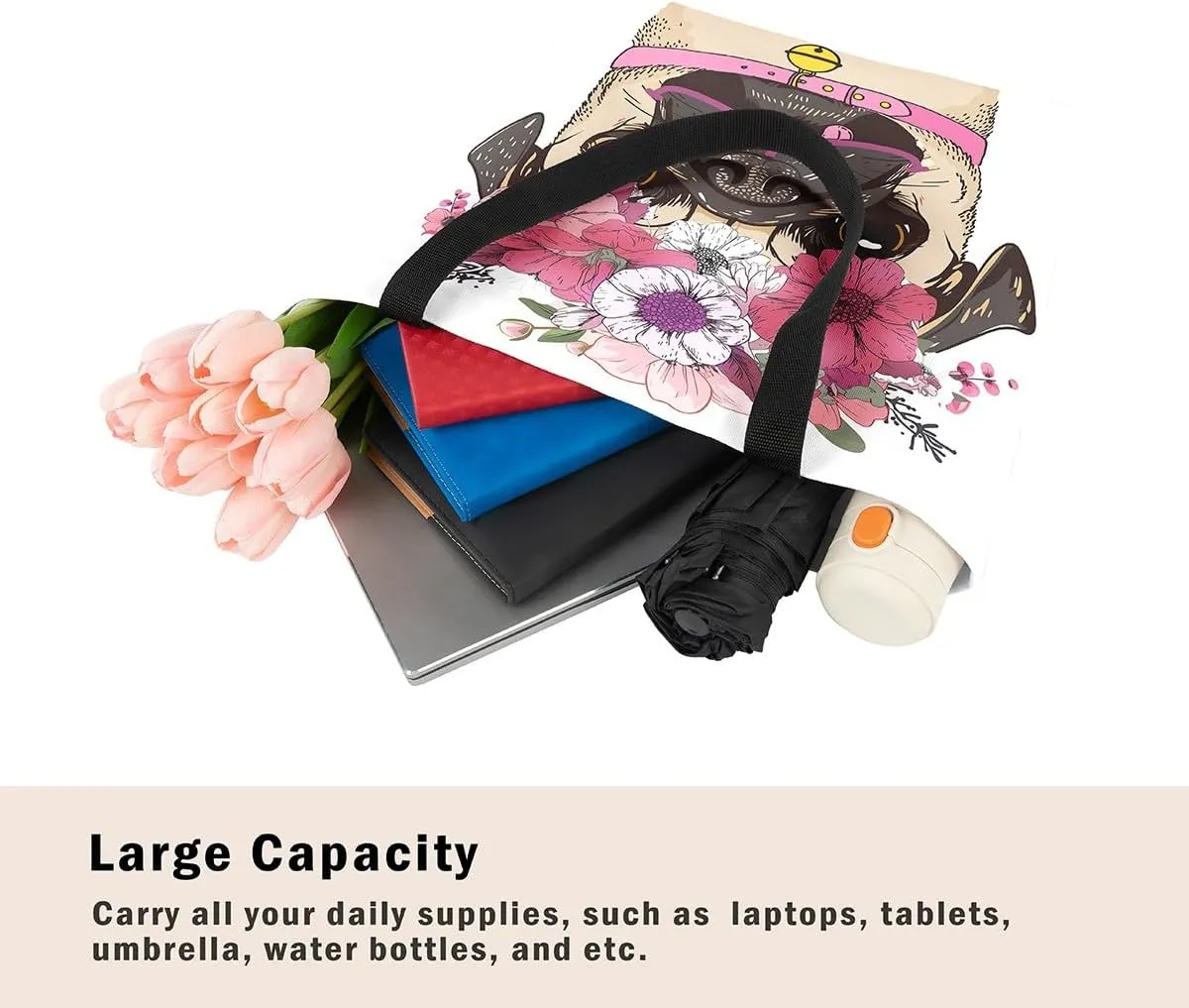 Animal Print Canvas Tote Bag Wild Animal Casual Travel Bag Cartoon Pet Animal HandBag