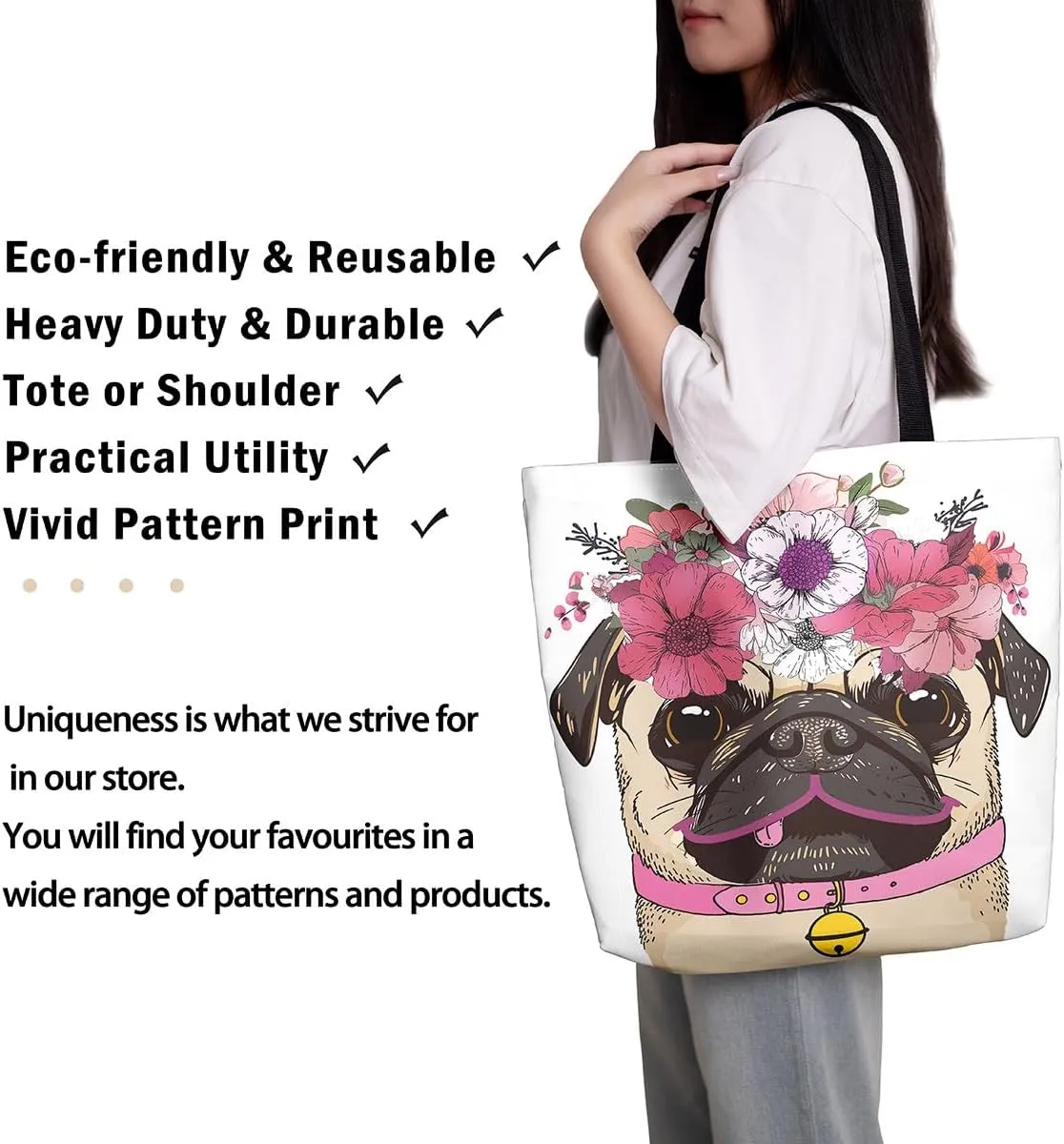 Animal Print Canvas Tote Bag Wild Animal Casual Travel Bag Cartoon Pet Animal HandBag
