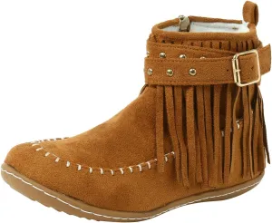 Ankle Boots for Women Vintage Cowboy Fringed Booties Lightweight Comfy High Top Round Toe Moccasin Short Boots