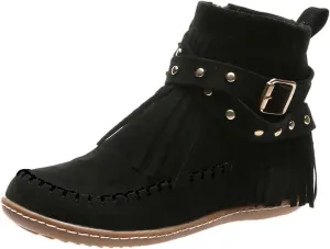 Ankle Boots for Women Vintage Cowboy Fringed Booties Lightweight Comfy High Top Round Toe Moccasin Short Boots