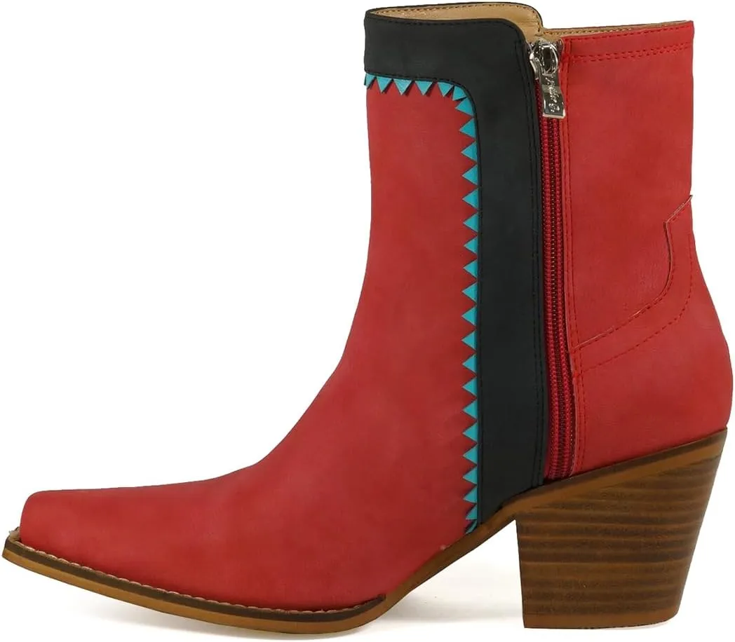 ARiIDER GIRL Gizelle Women's Mid Calf Fringe Booties Snip Toe Stacked Heel Buckle Studded Western Boots…