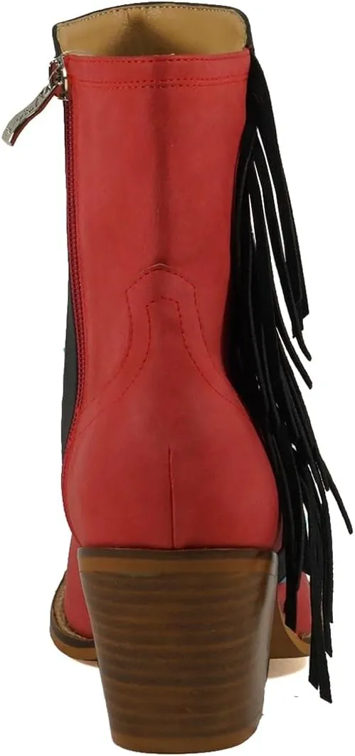 ARiIDER GIRL Gizelle Women's Mid Calf Fringe Booties Snip Toe Stacked Heel Buckle Studded Western Boots…