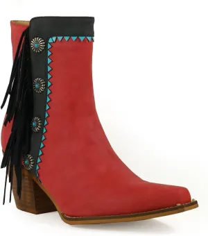 ARiIDER GIRL Gizelle Women's Mid Calf Fringe Booties Snip Toe Stacked Heel Buckle Studded Western Boots…