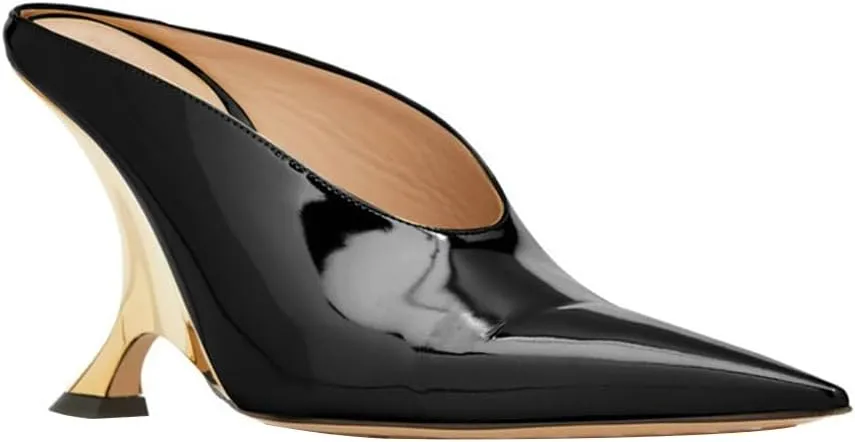 Arqa Metallic Leather Heeled Mules for Women Pointed Toe Wedge Heel Slide Sandals Slip-on Mule Heels Dressy Pumps