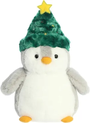 Aurora® Playful Pompom Penguin™ Festive Hat Stuffed Animal - Vibrant Companions - Endless Fun - Gray 12 Inches