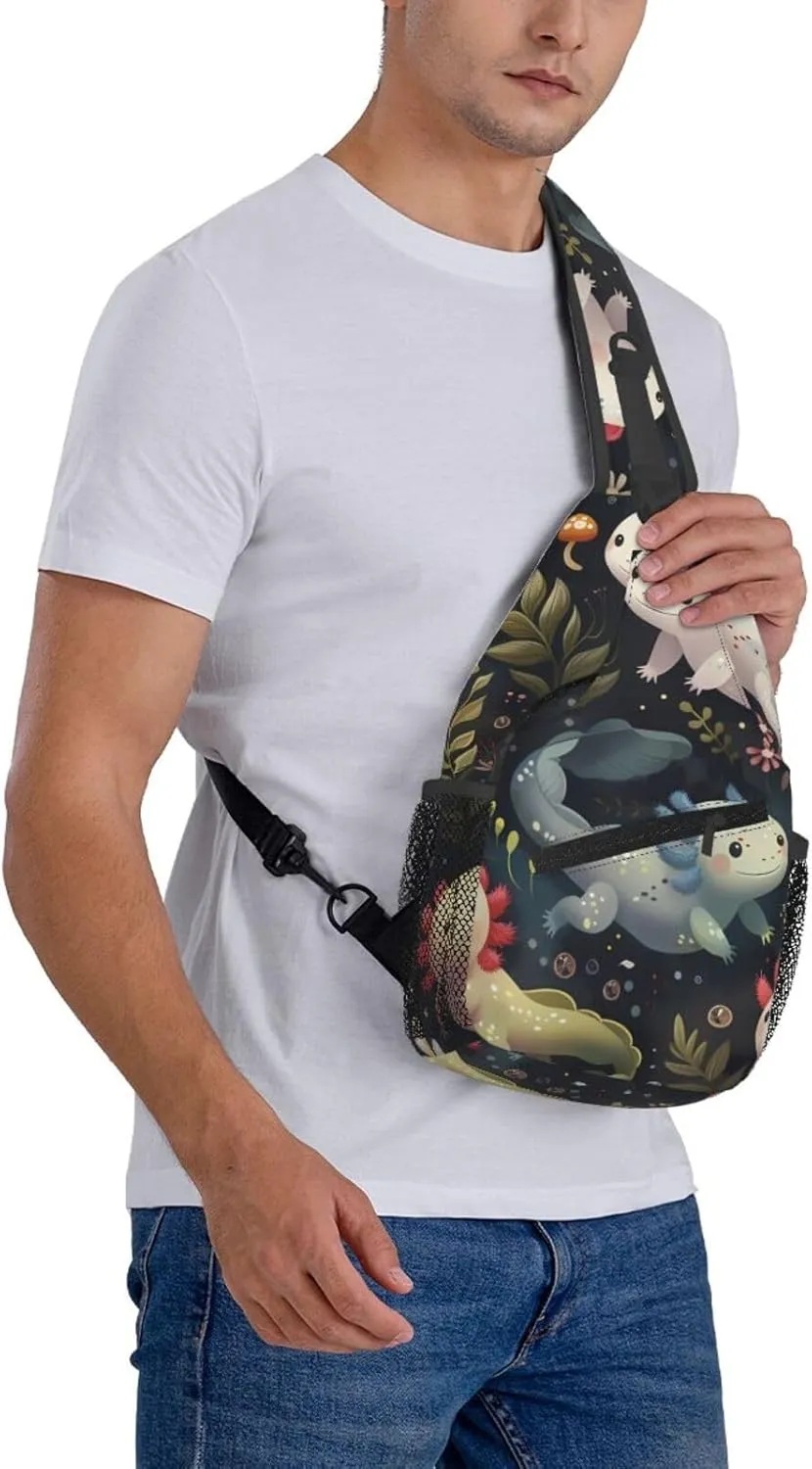 Axolotls Print Cross Chest Bag Diagonally Adjustable Straps Lightweight Sport Crossbody Bags
