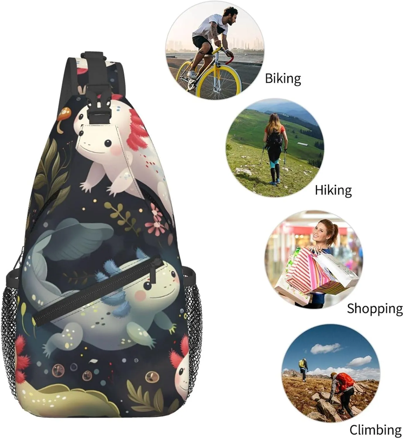 Axolotls Print Cross Chest Bag Diagonally Adjustable Straps Lightweight Sport Crossbody Bags