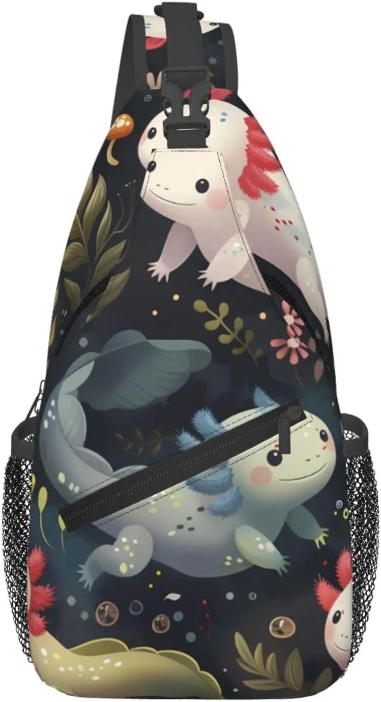 Axolotls Print Cross Chest Bag Diagonally Adjustable Straps Lightweight Sport Crossbody Bags