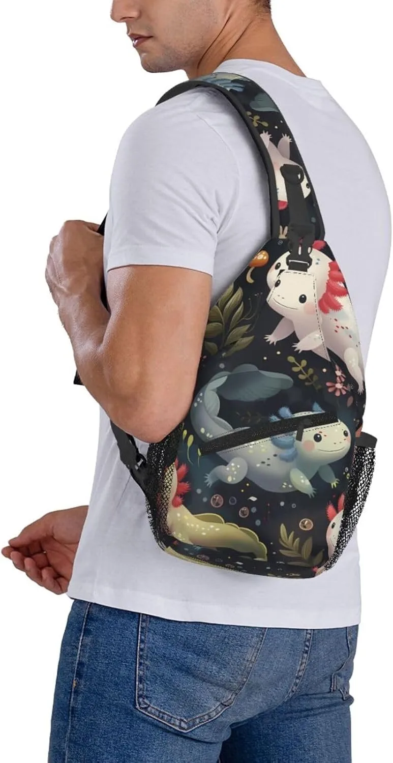 Axolotls Print Cross Chest Bag Diagonally Adjustable Straps Lightweight Sport Crossbody Bags