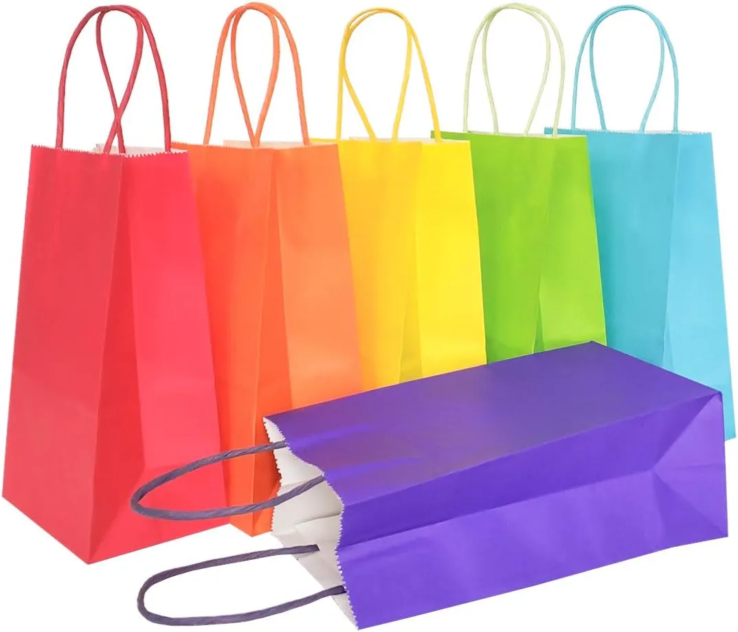 AZOWA Gift Bags Mini Kraft Paper Bags with Handles (4 x 2.4 x 6 in, Assorted, 25 Pcs)