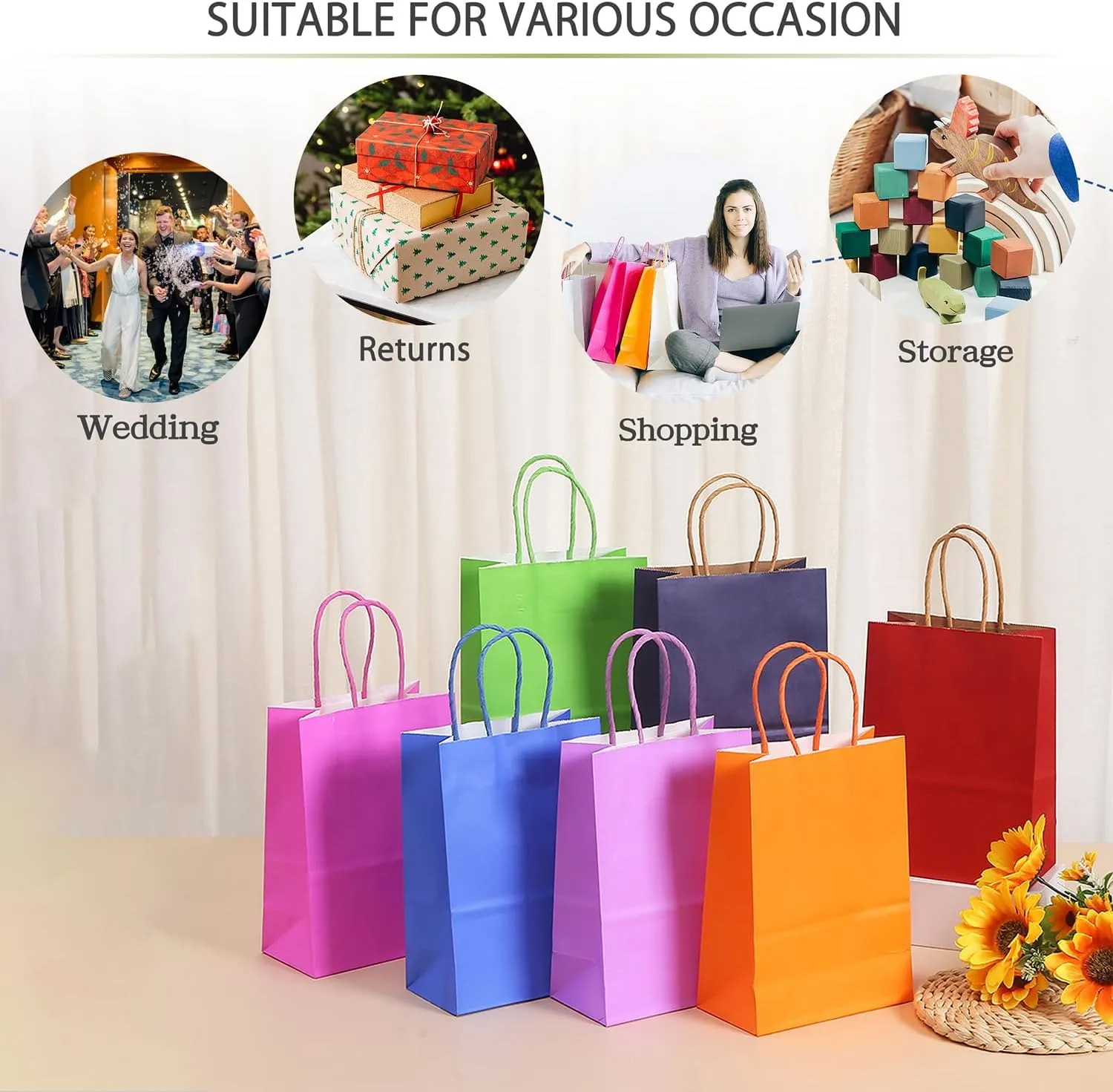 AZOWA Gift Bags Mini Kraft Paper Bags with Handles (4 x 2.4 x 6 in, Assorted, 25 Pcs)